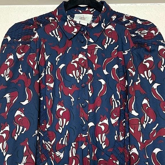 KATE SPADE Fox Print Smocked Long Sleeve Pippa Middleton Shift Shirt Dress 4‎ - Picture 8 of 14